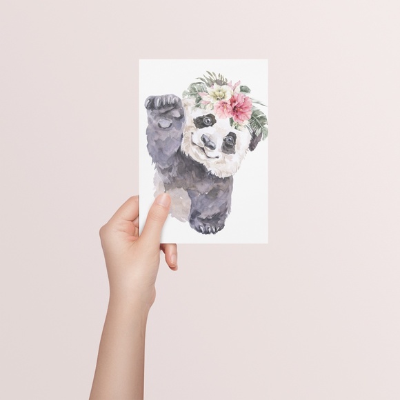 Watercolor Floral Panda Wall Art Illustration Print Poster Card Unframed - Picture 5 of 8